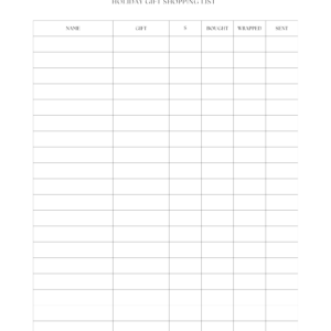 Holiday Gift Shopping List