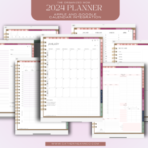 template pages that are found inside the digital mom planner that are hyperlinked and have Apple and Gooogle Calendar integration